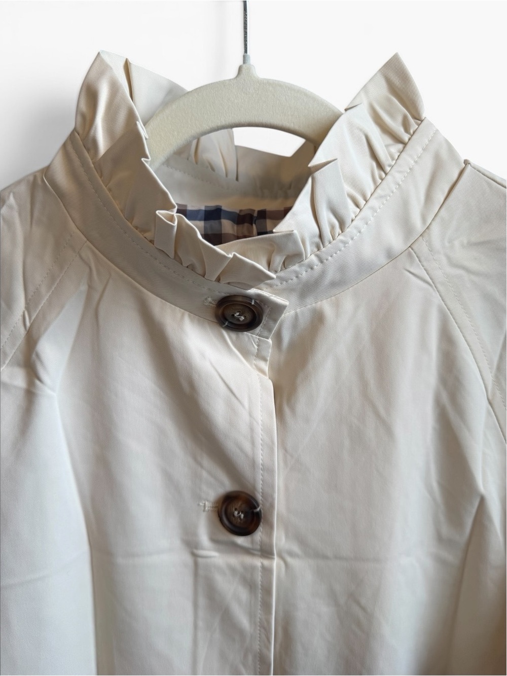 Cream Ruffle Collar Trench Coat